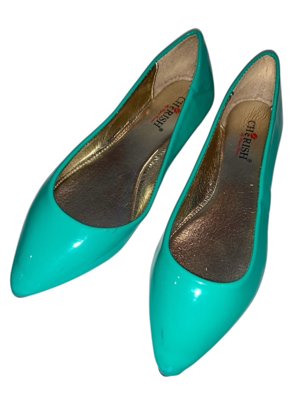 Cherish Turquoise Pointy Patent Leather Pointed-Toe Flats
